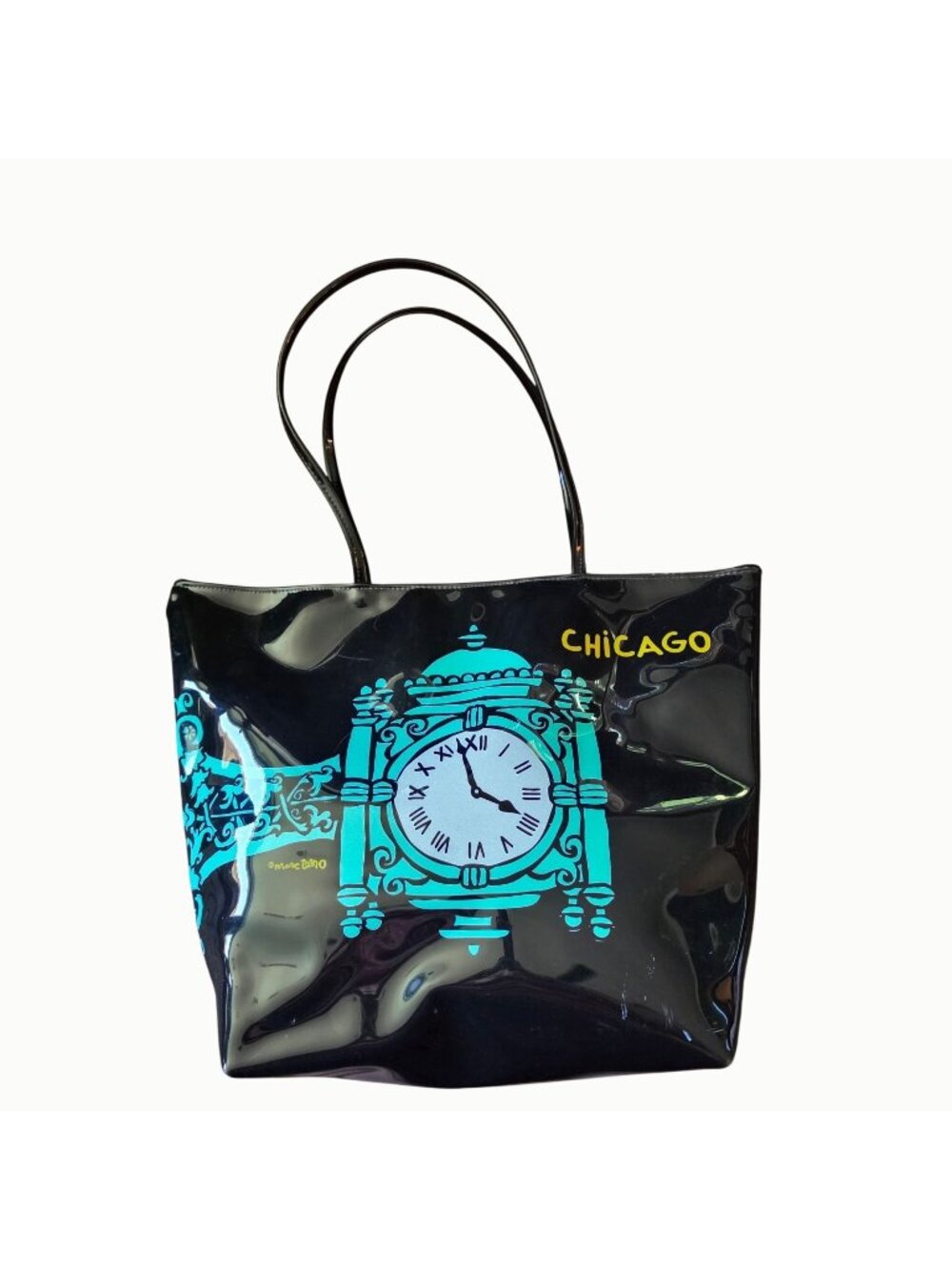 Marc Tetro Chicago Marshall Field Clock Black Vinyl Tote Bag Zip Shopper